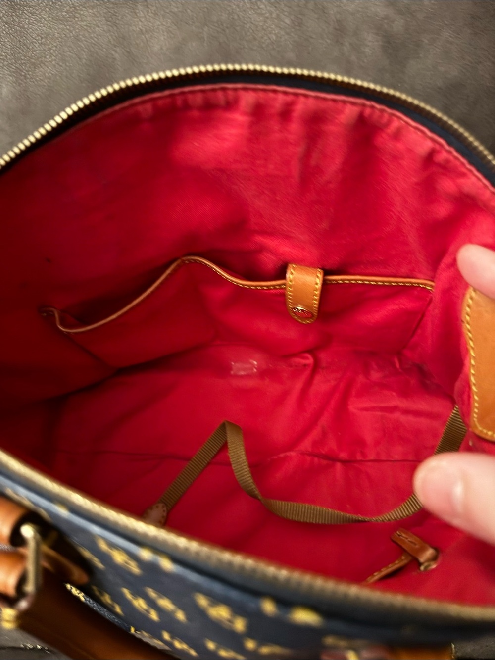 Dooney & Bourke Navy Logo Dome Satchel with Brown Trim - Picture 7 of 16
